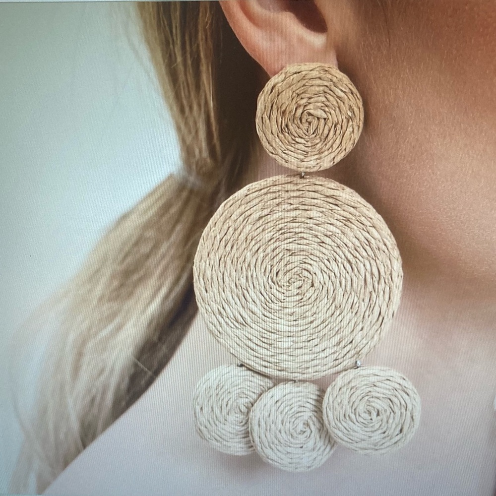 SIMON MILLER | Large Statement Raffia
'Deco' Beige Spiral Earrings BNWT Sold Out